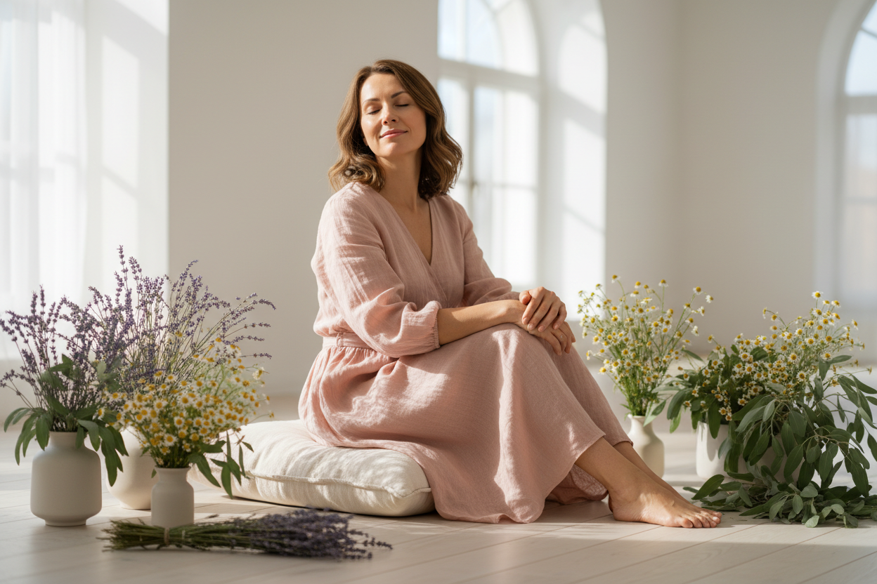 Woman experiencing perimenopause symptoms and finding natural support
